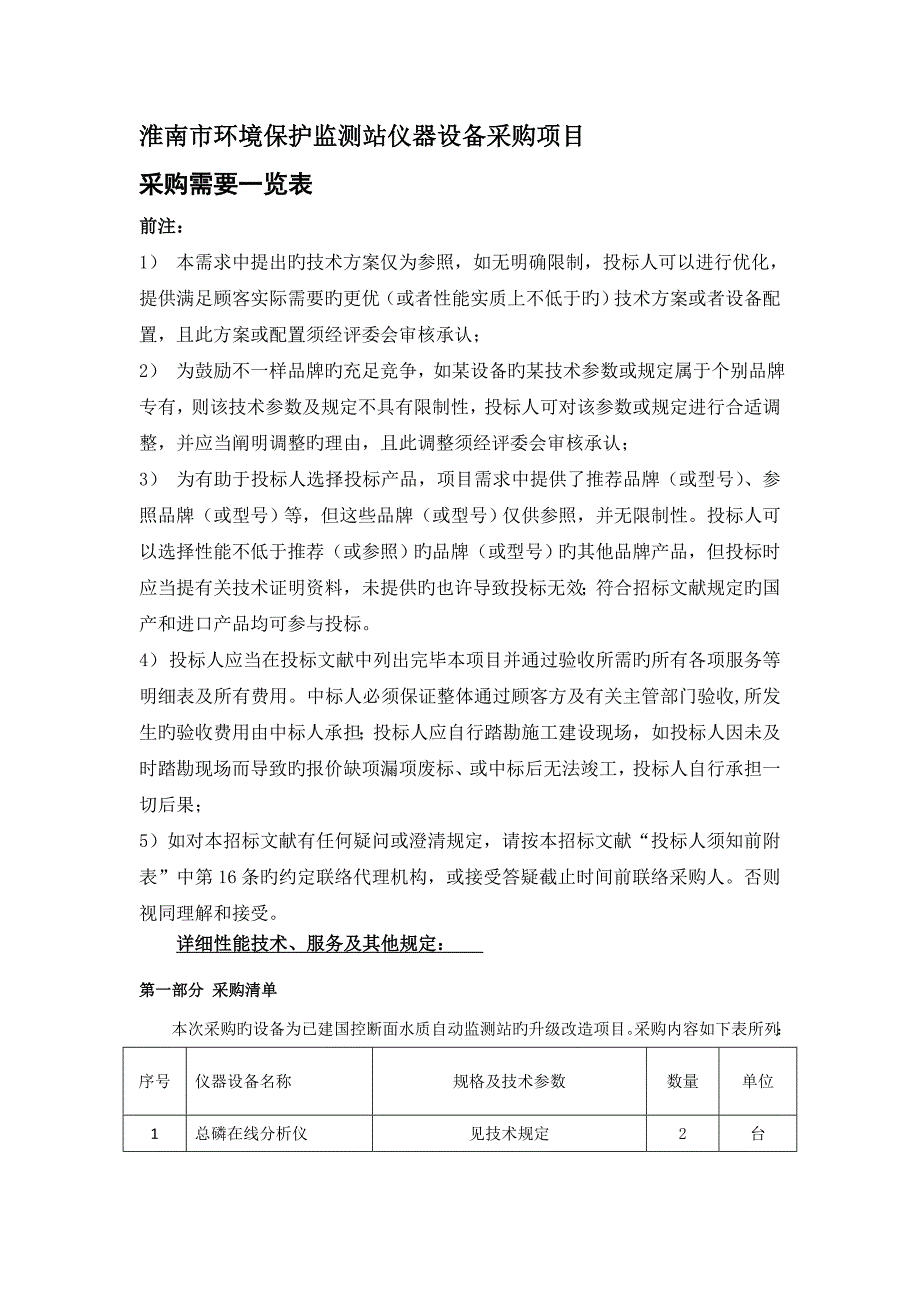 淮南市环境保护监测站仪器设备采购项目_第1页