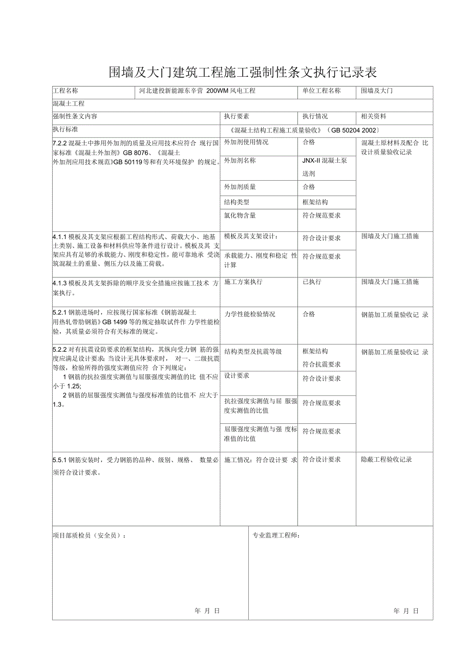 升压站围墙及大门强条执行记录_第1页