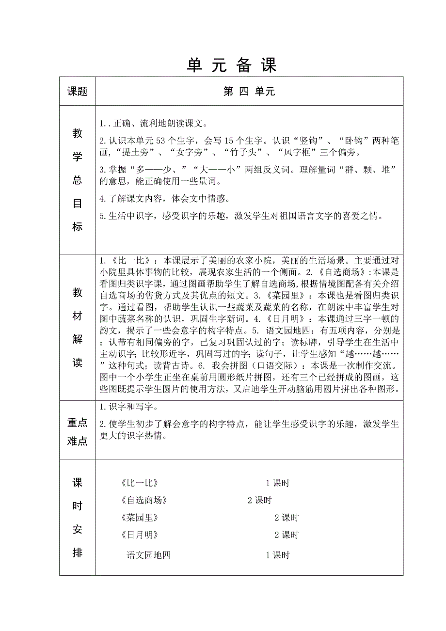 人教六制一级语文第单元教学设计_第1页