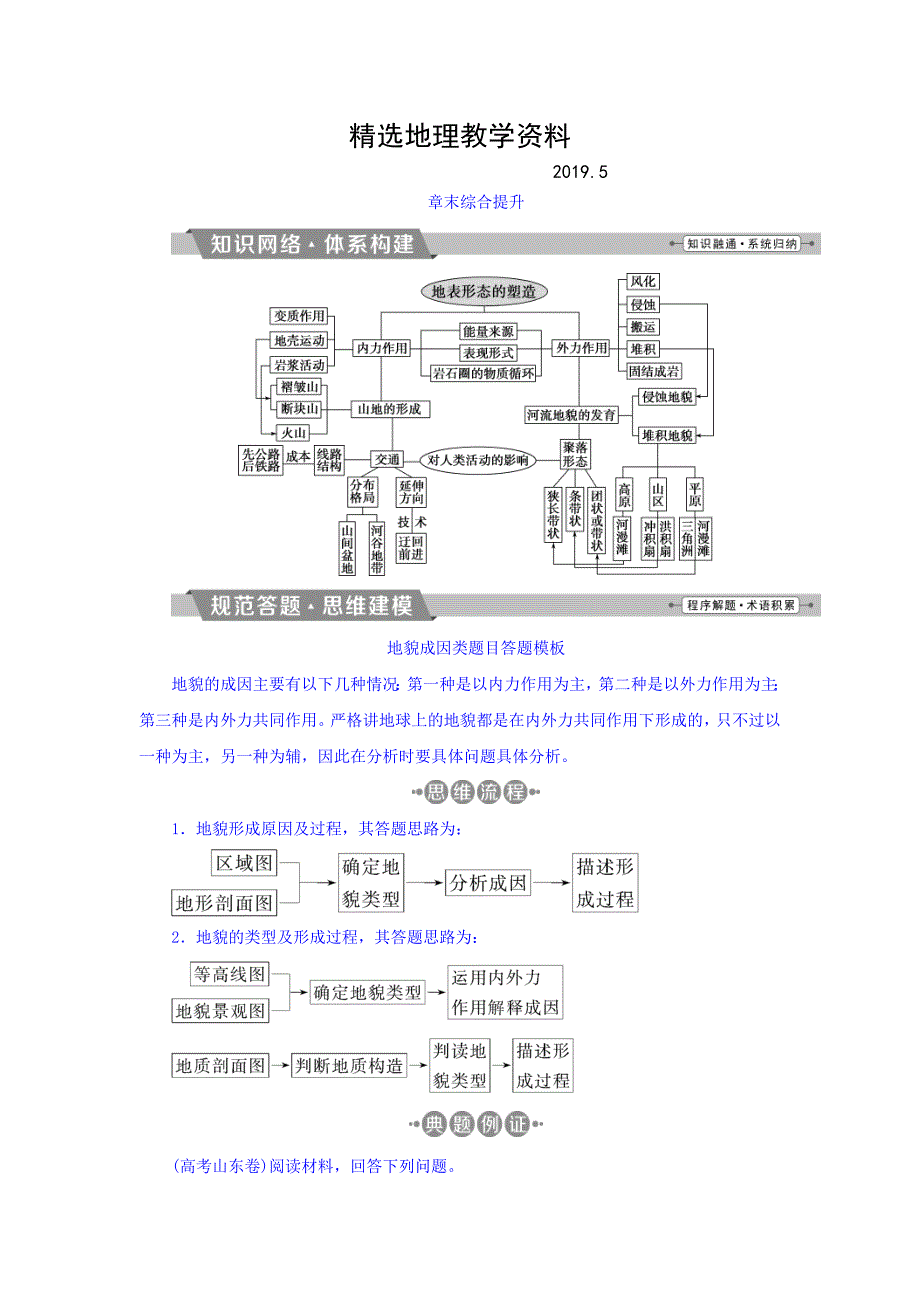 【精选】高考地理大一轮复习文档：第四章　地表形态的塑造 章末综合提升 Word版含答案_第1页