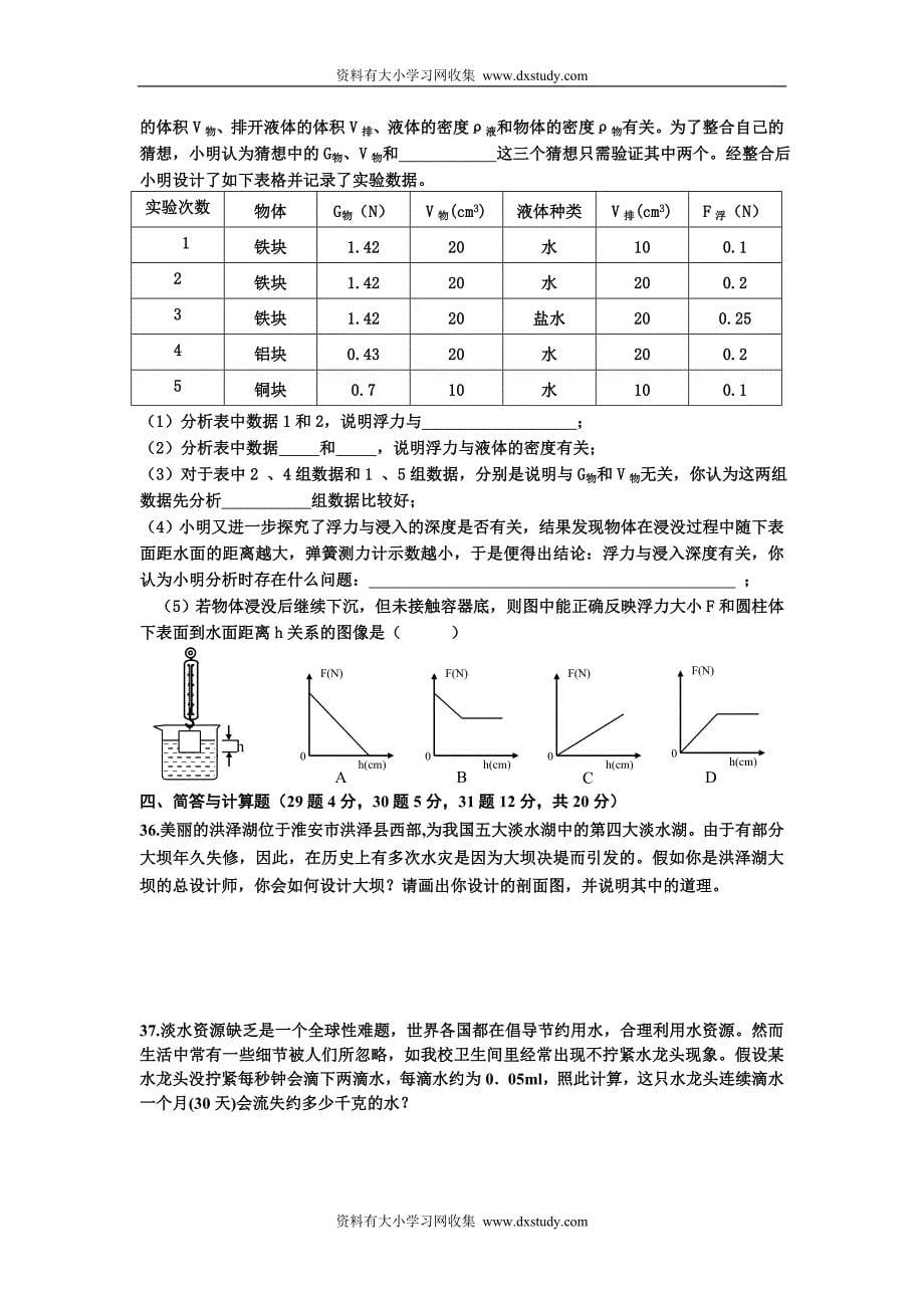 八年级下物理期末试卷苏教版_第5页