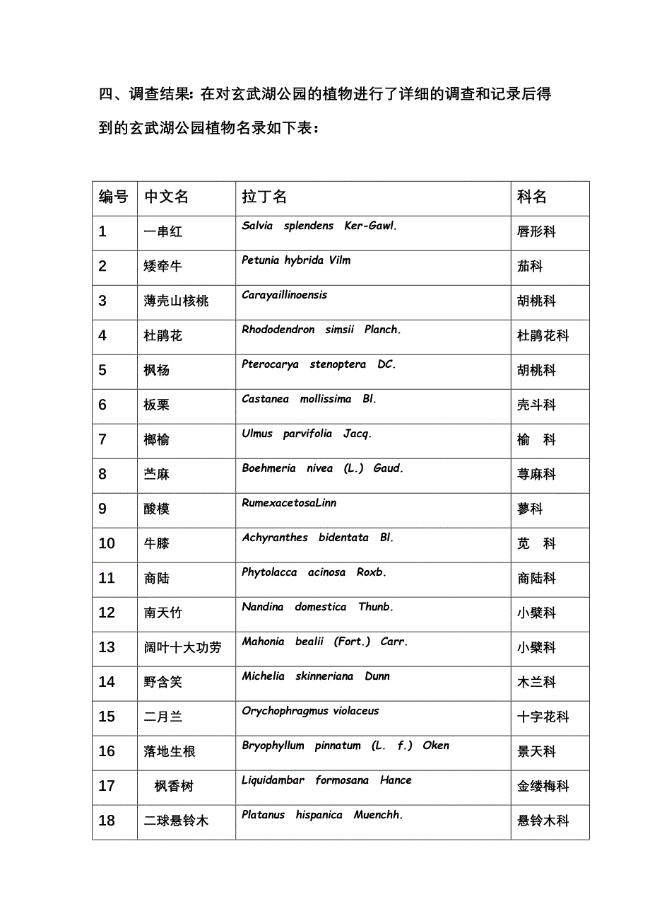 玄武湖公园植物种类初步调查_第4页