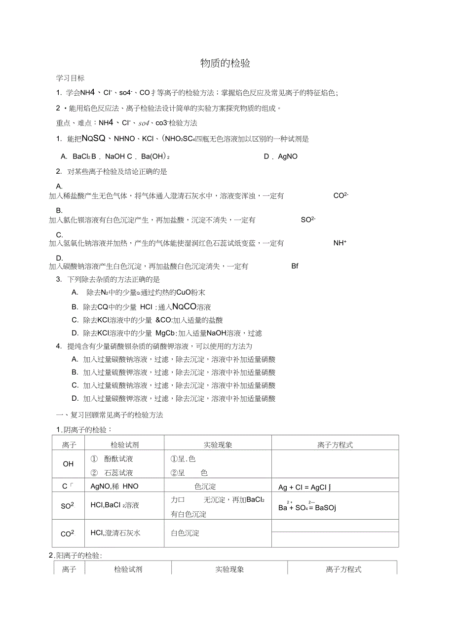 (完整word版)高中化学《专题一第二单元物质的检验》学案苏教版必修1_第1页