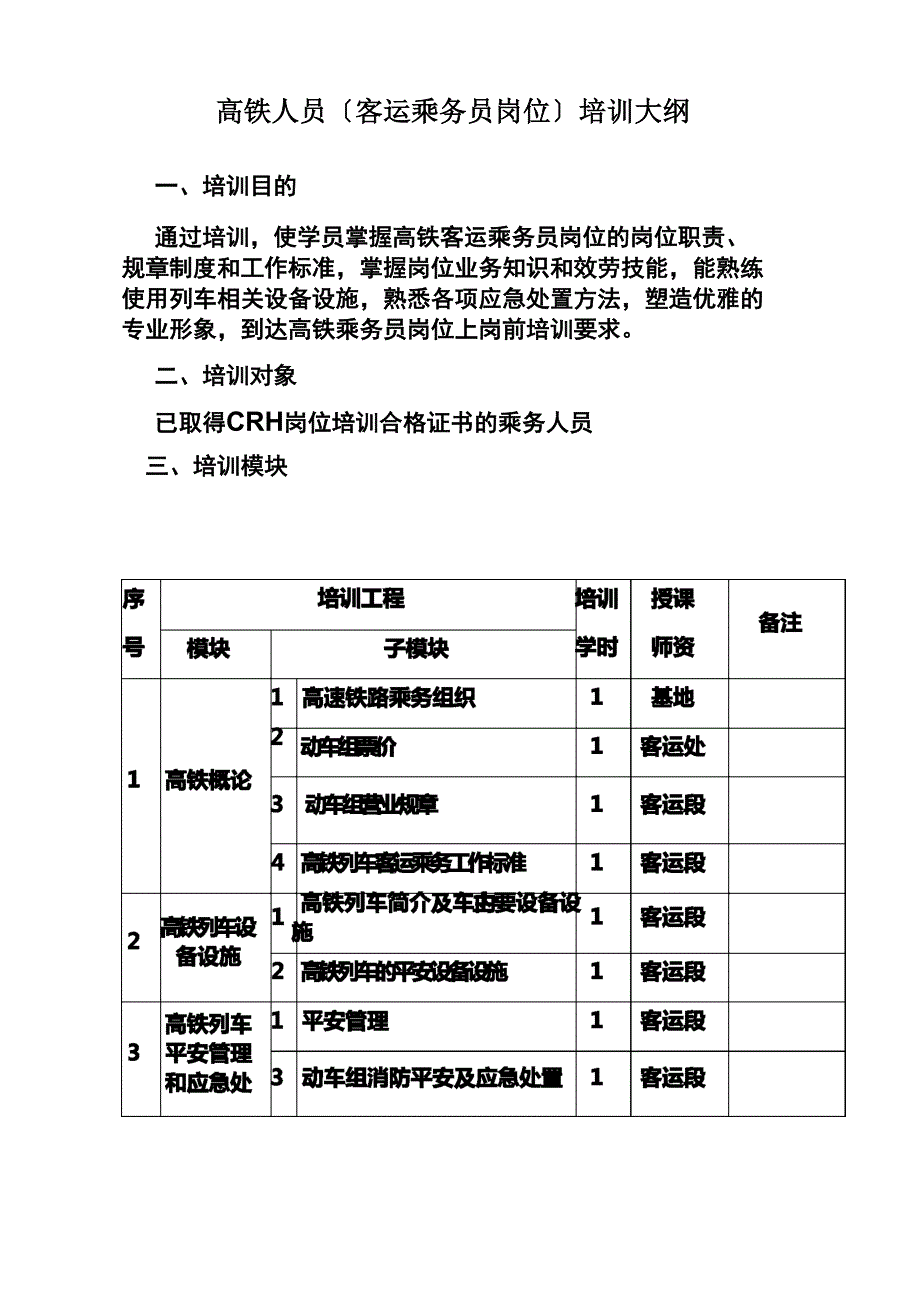 高铁乘务人员培训大纲_第1页