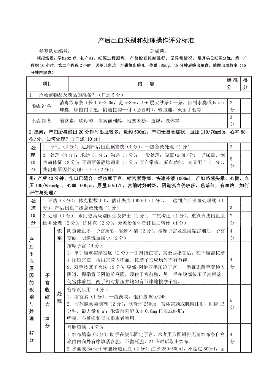 2015产后出血技能评分表_第1页