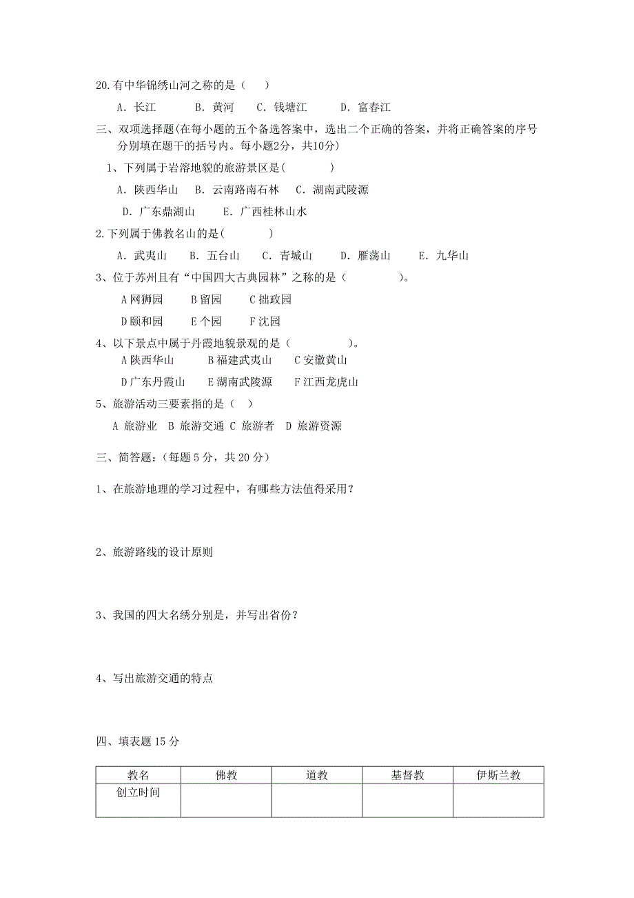 中国旅游地理期中考试卷.doc_第3页