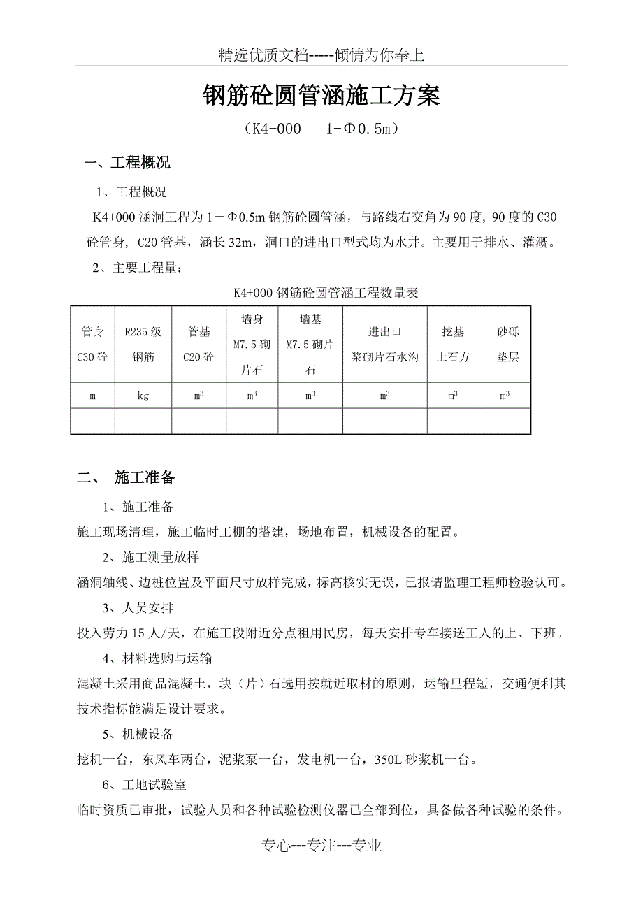 钢筋砼圆管涵施工方案_第1页