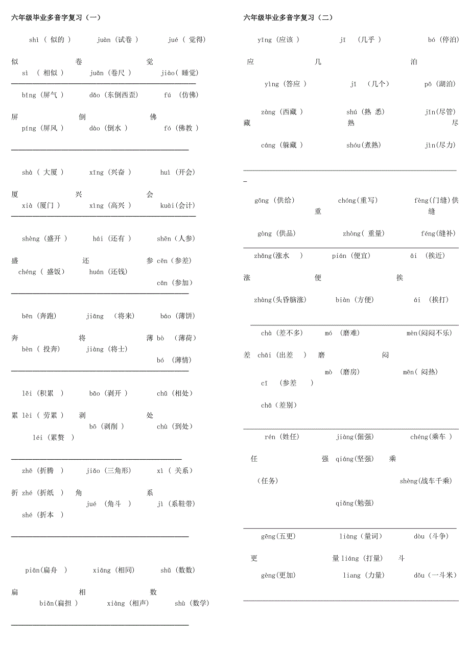 六年级总复习多音字_第1页