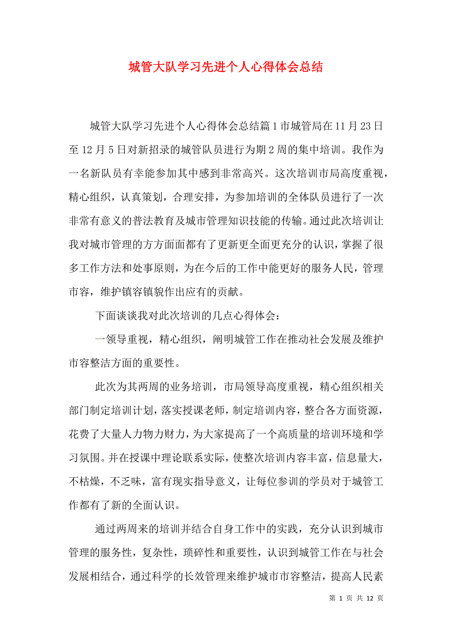 城管大队学习先进个人心得体会总结（一）.doc_第1页