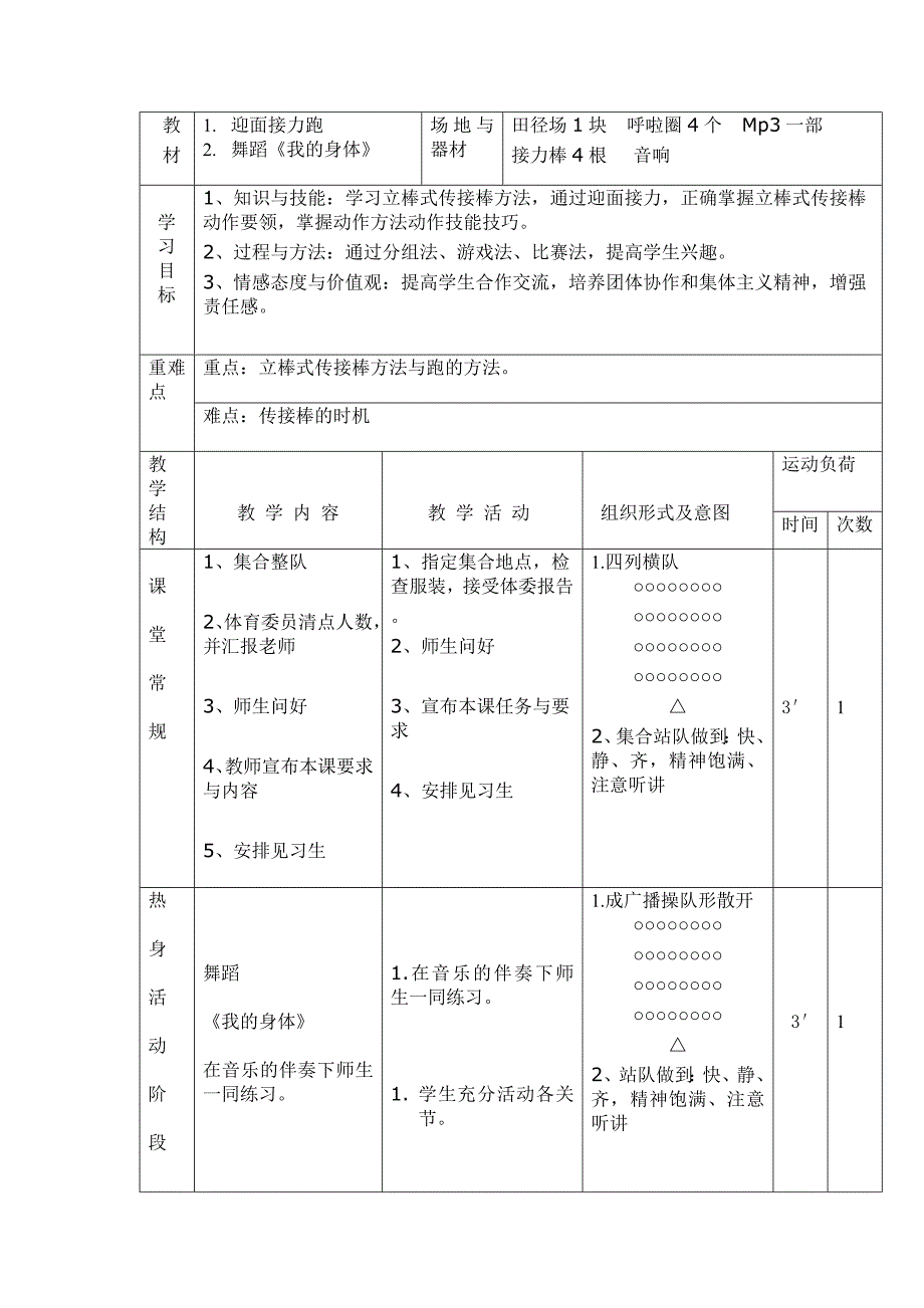 迎面接力跑教学设计(2)_第1页