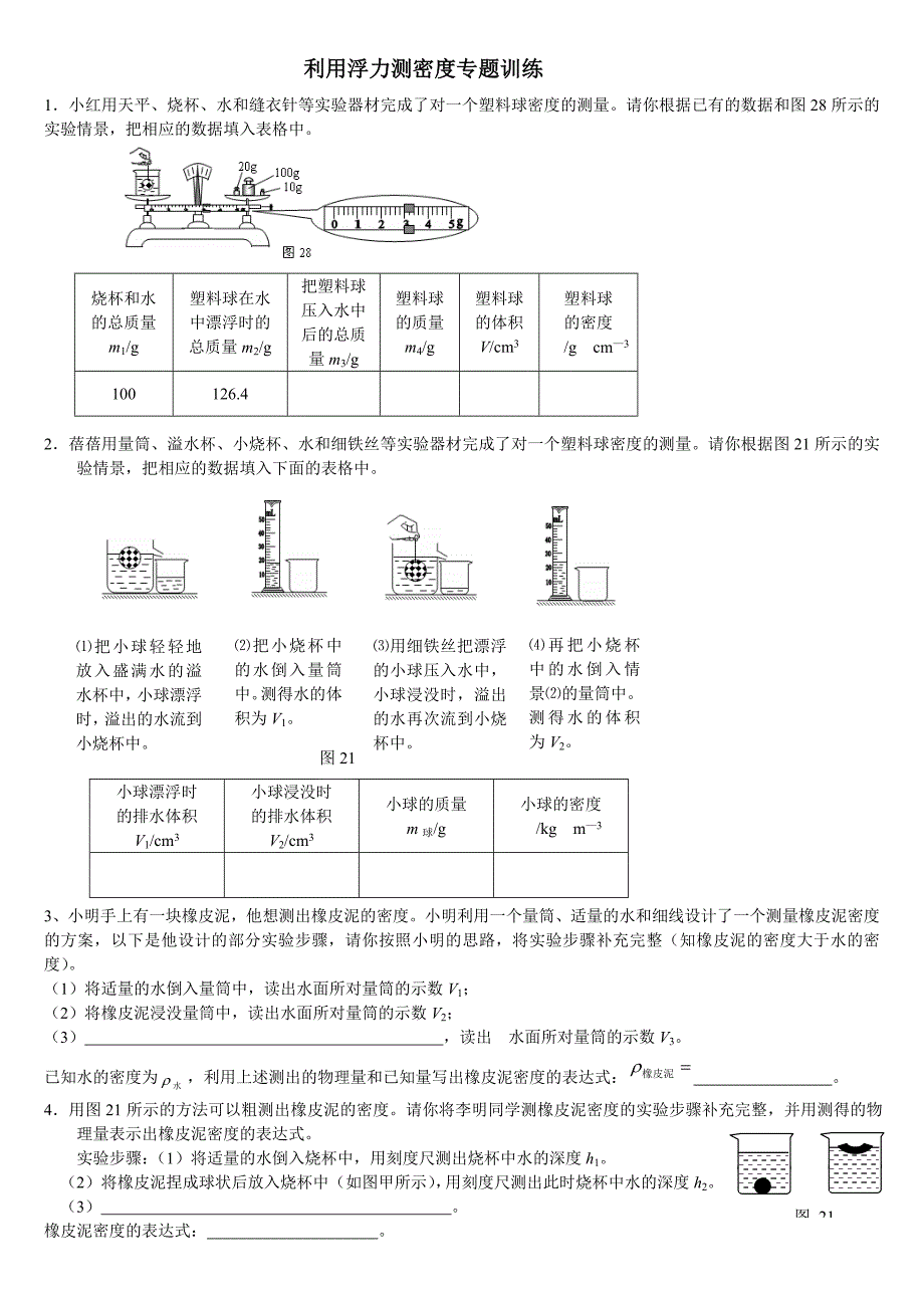 (完整版)A利用浮力测密度专题训练.doc_第1页