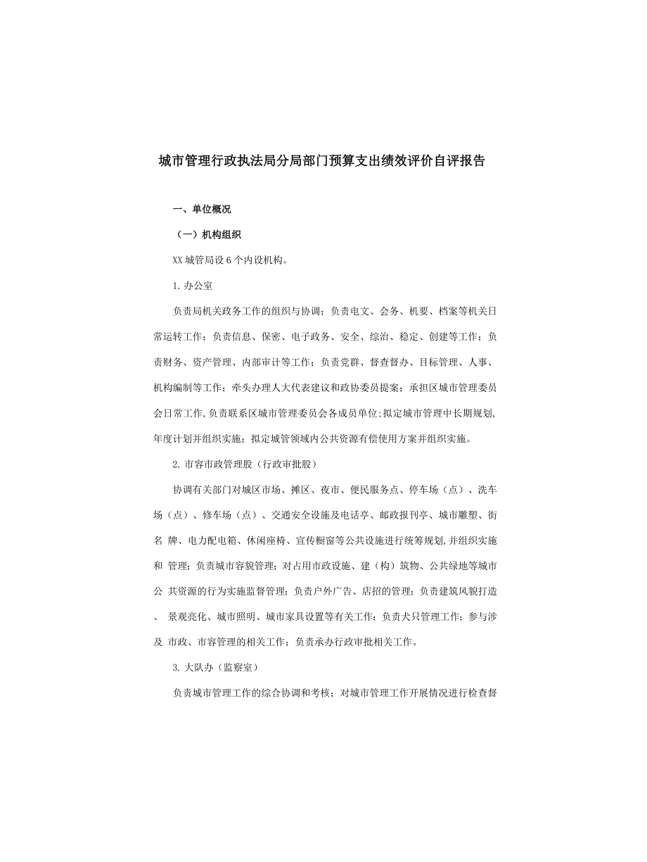 城市管理行政执法局分局部门预算支出绩效评价自评报告_第1页