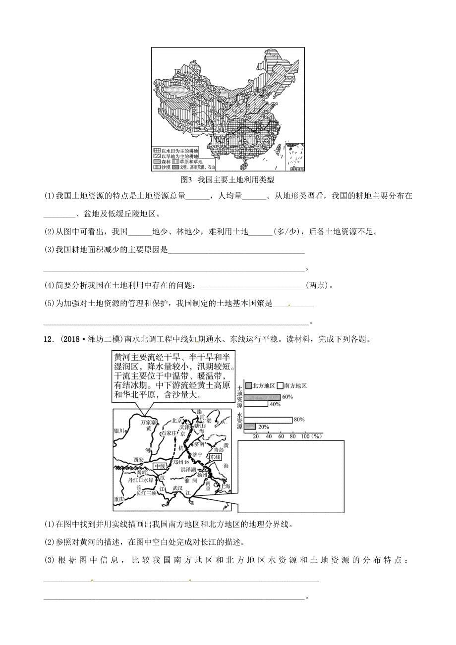 精校版中考地理总复习八年级上册第三章中国的自然资源随堂演练_第5页