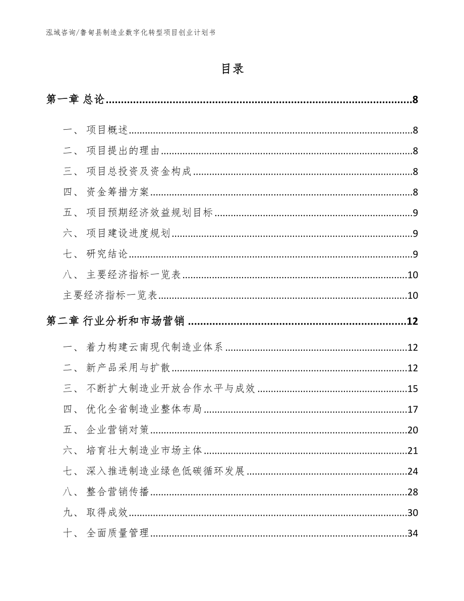 鲁甸县制造业数字化转型项目创业计划书_范文参考_第1页