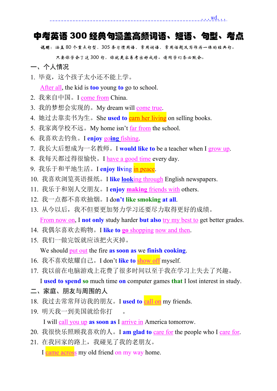 中考英语300经典句_第1页