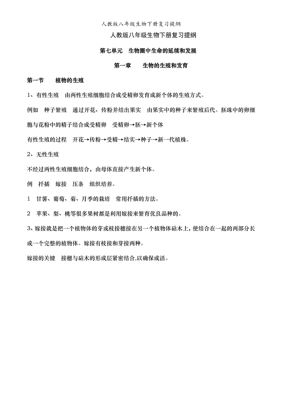 人教版八年级生物下册复习提纲_第1页