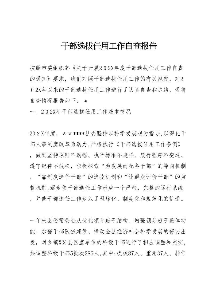 干部选拔任用工作自查报告_第1页