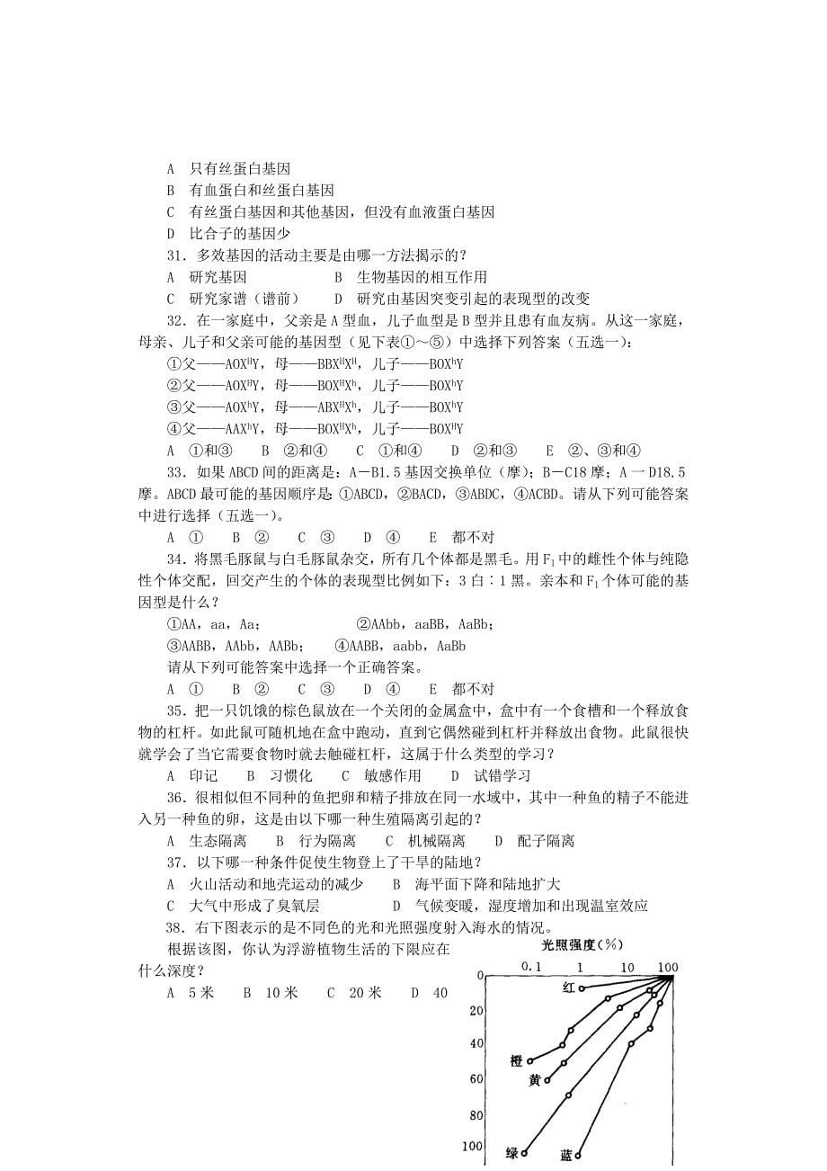 高中生物 奥林匹克竞赛训练题及详细解析_第5页