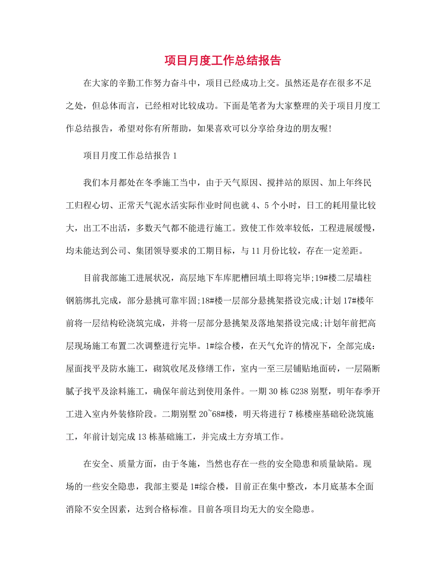 项目月度工作总结报告_第1页