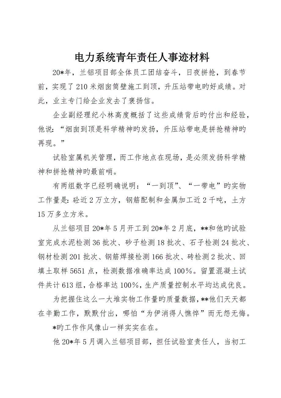 电力系统青年负责人事迹材料_第1页