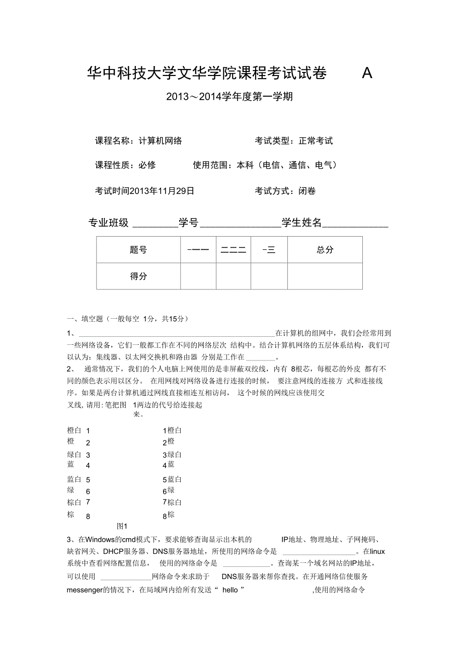 电信通信电气计算机网络A卷_第1页