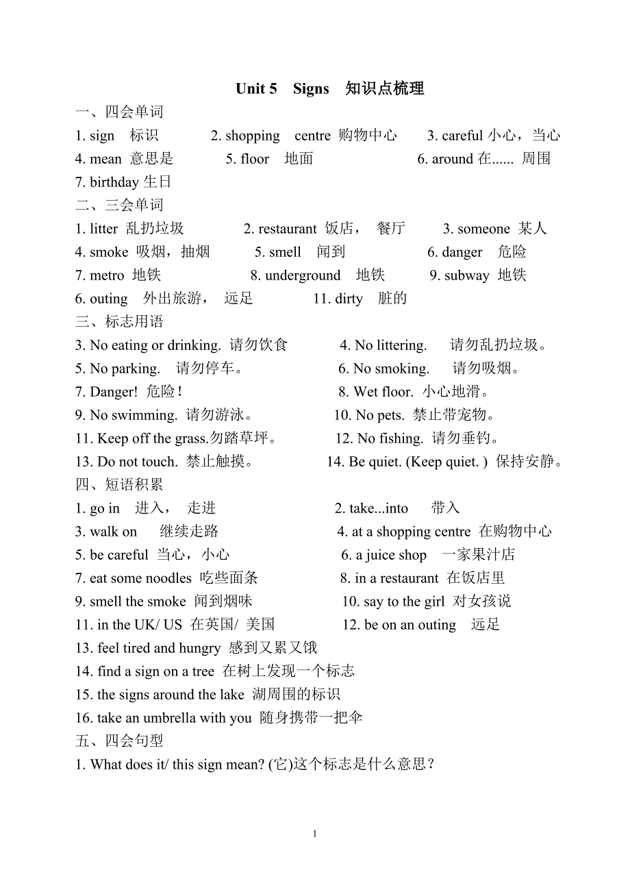 译林版六英上Unit5知识点（可直接打印）_第1页