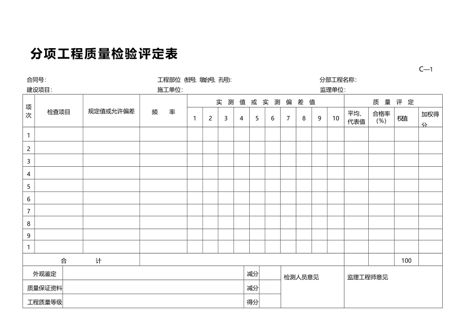 分项工程质量检验评定表_第1页