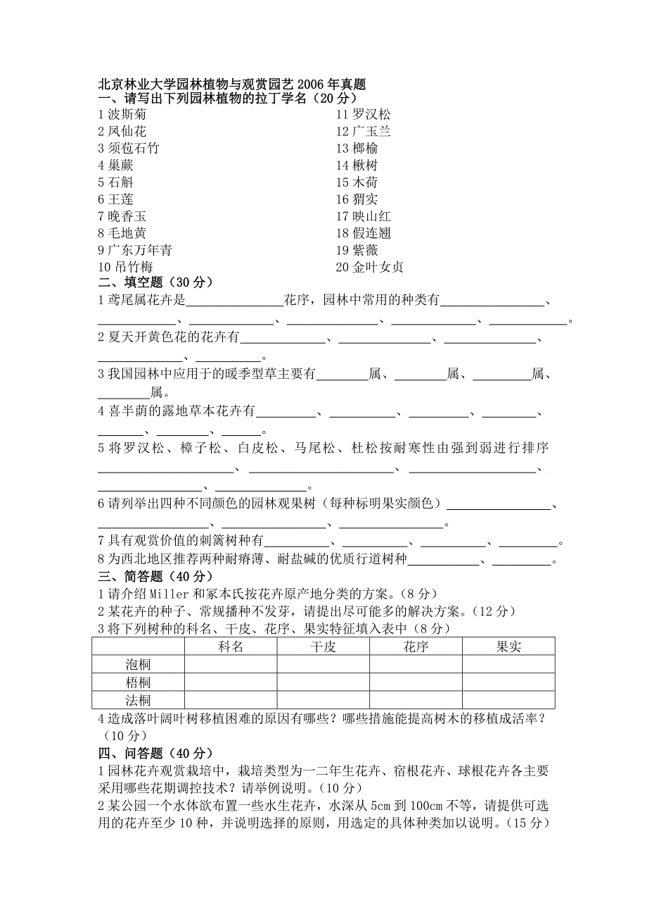 北京林业大学园林植物06到10真题.doc_第1页