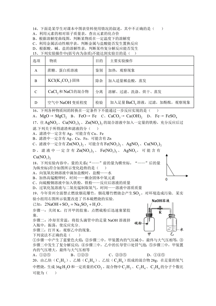 常州市前黄中学第二学期化学新课结业考_第2页