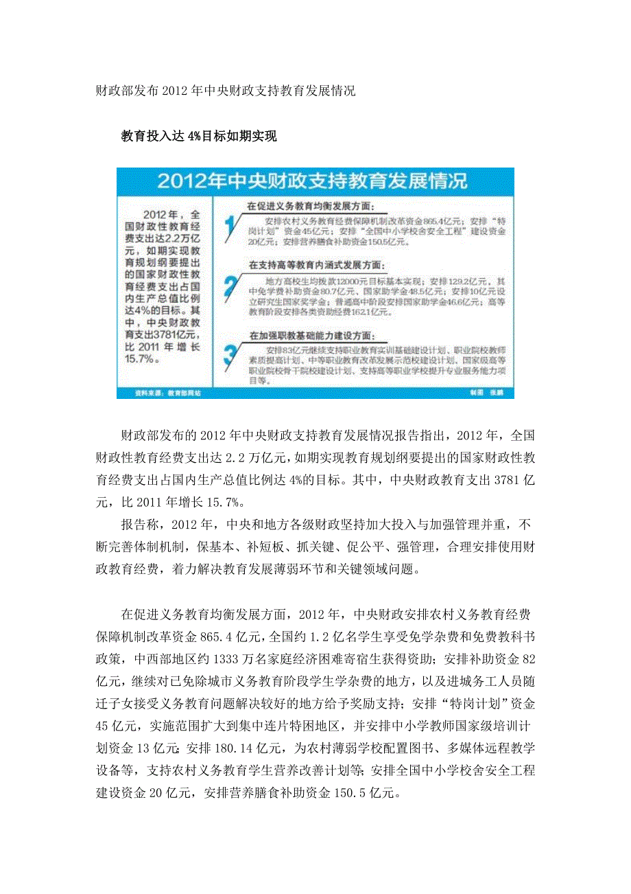 财政部发布中央财政支持教育发展情况_第1页