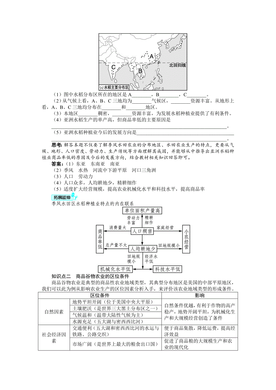 精品【人教版】必修2地理：3.2以种植业为主的农业地域类型导学案_第3页