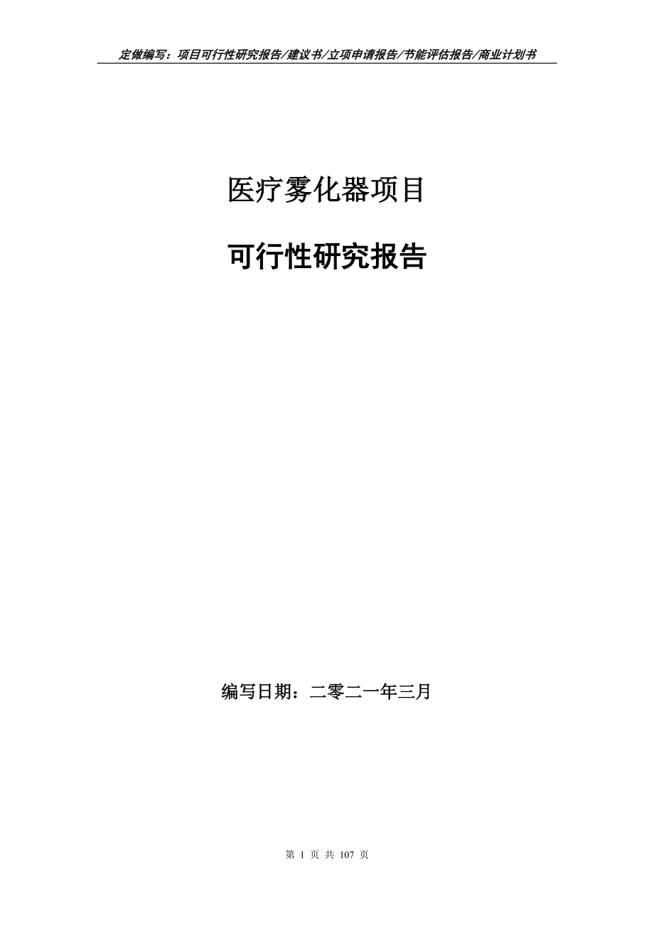 医疗雾化器项目可行性研究报告写作范本_第1页