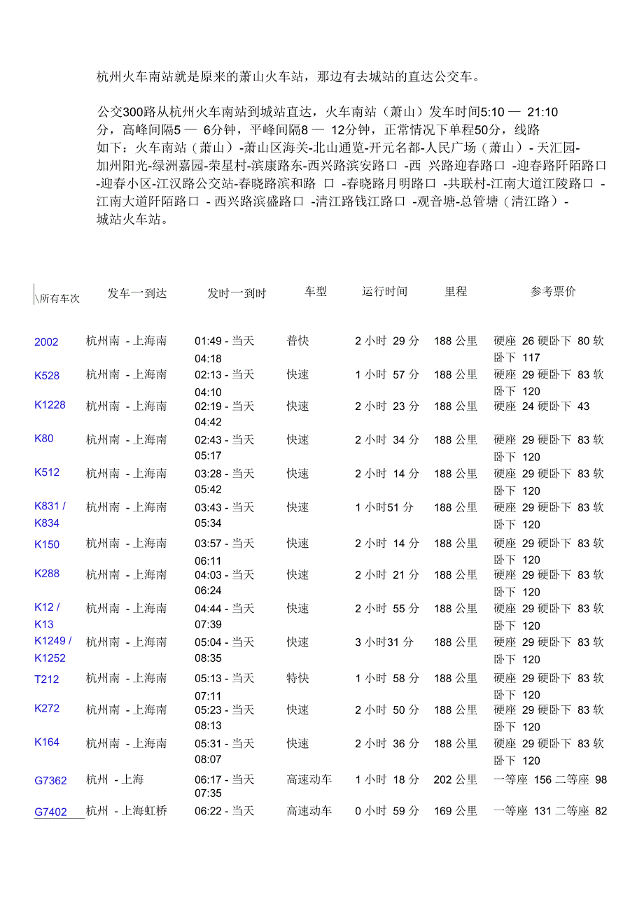 上海至杭州高铁以及机场大巴信息_第1页