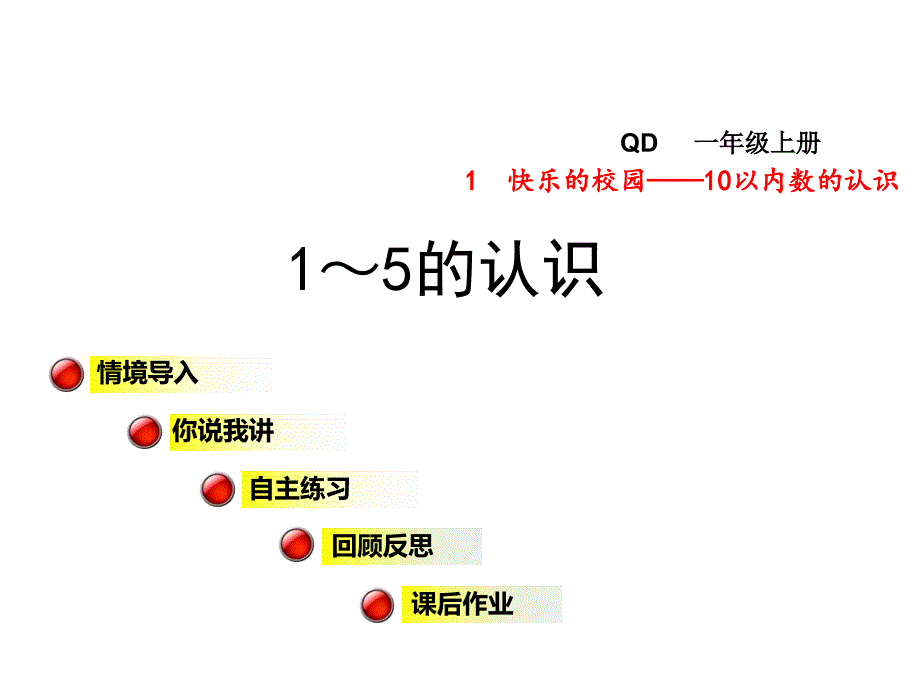 青岛版小学数学一年级上册第一单元快乐的校园——10以内数的认识信息窗1ppt课件1~5的认识_第1页