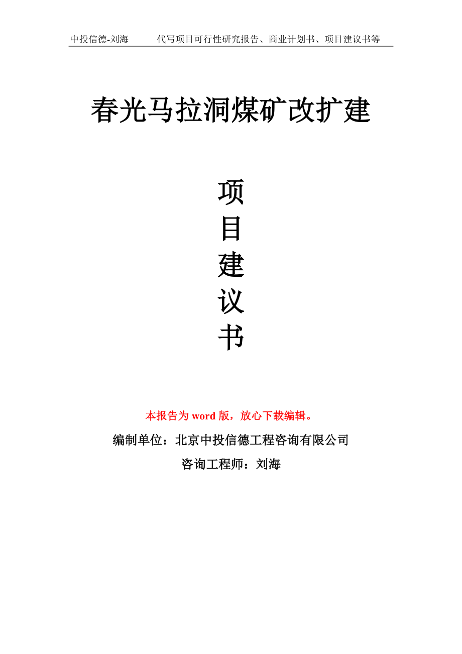 春光马拉洞煤矿改扩建项目建议书写作模板_第1页