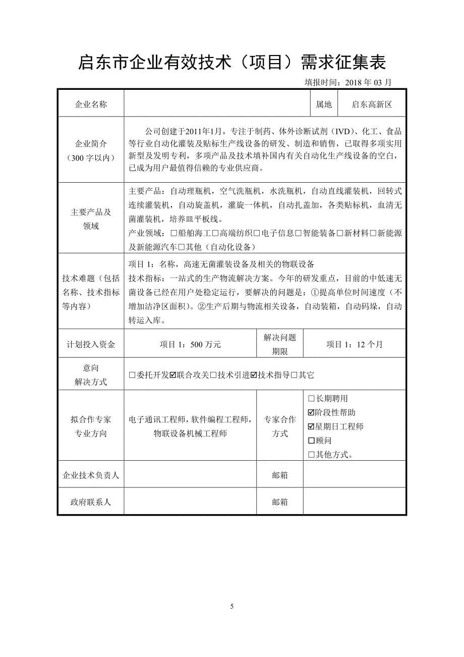 启东市企业有效技术项目需求征集表_第5页