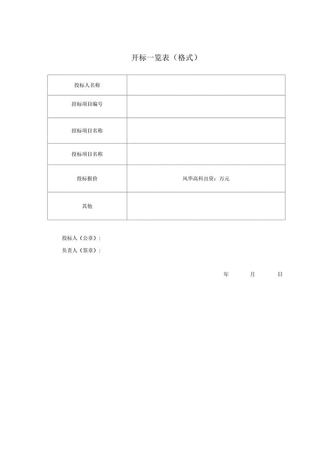 开标一览表(格式)