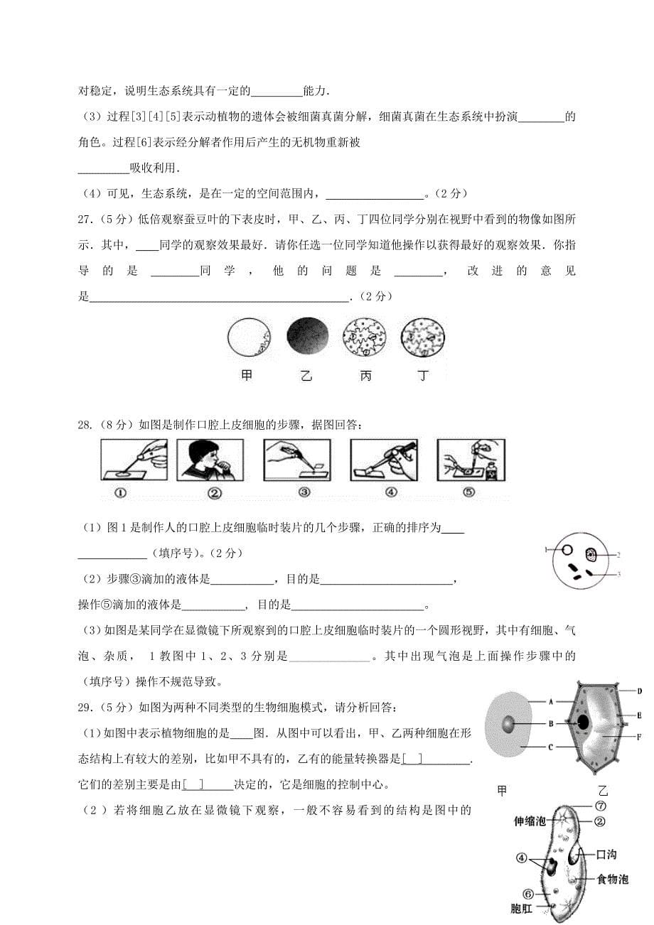 山东省临沂市罗庄区河东区高新区三区联考2017-2018学年七年级生物上学期期中学业水平质量调研试题新人教版_第5页