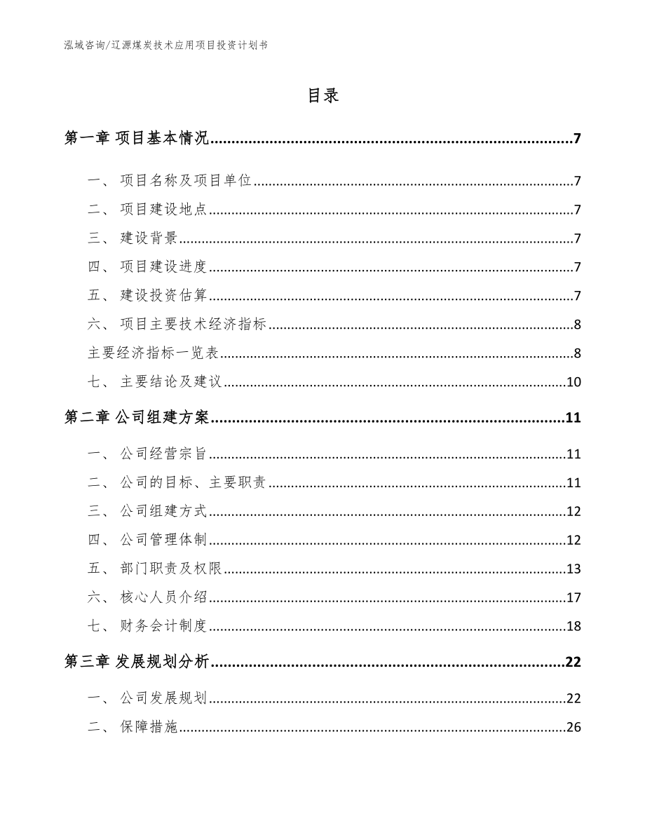 辽源煤炭技术应用项目投资计划书_范文_第1页