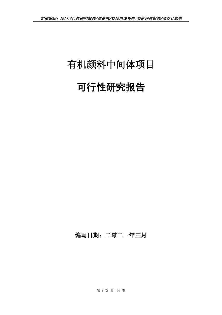 有机颜料中间体项目可行性研究报告写作范本_第1页