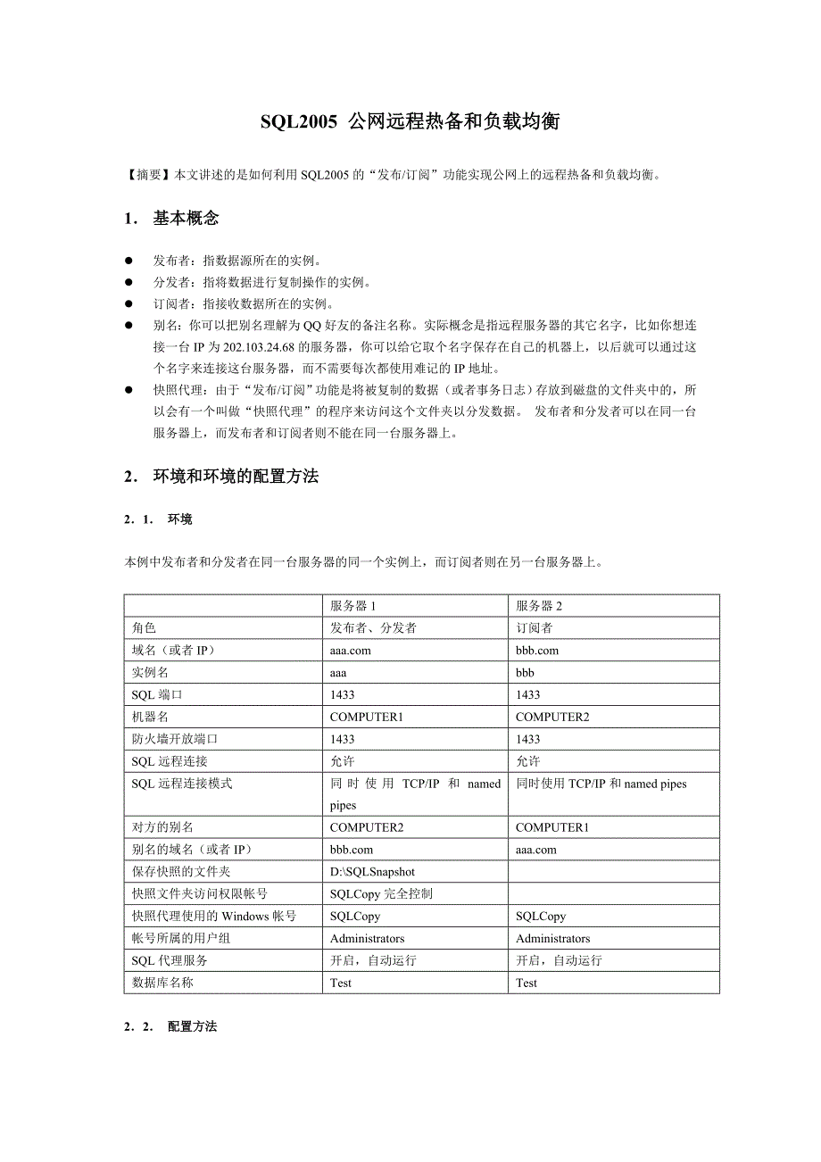 SQLServer2005 公网发布订阅远程热备和负载均衡.doc_第1页