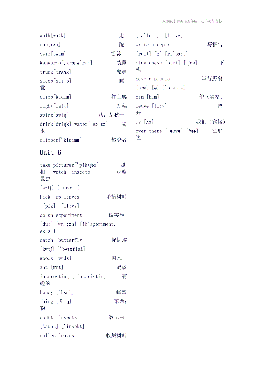 人教版小学英语五年级下册单词带音标_第4页