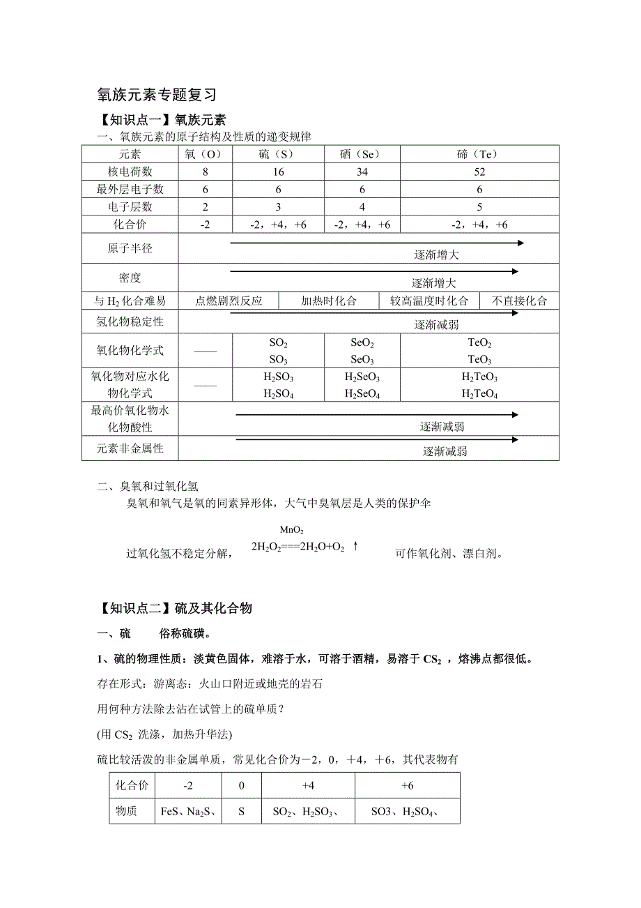 氧族元素专题复习_第1页