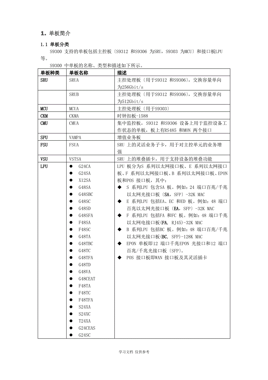 华为单板描述_第1页