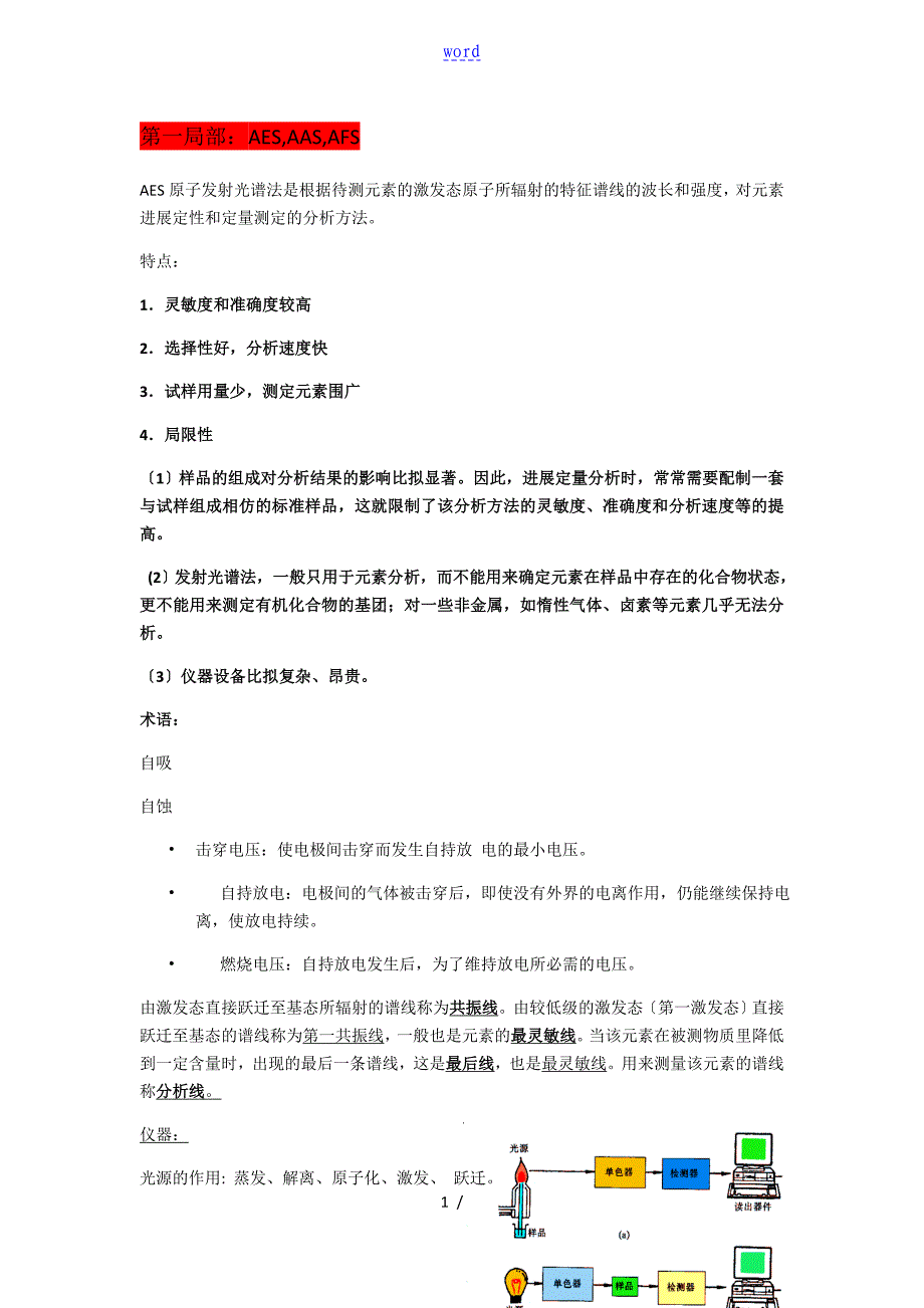 武大仪器分析报告知识点总结材料考研,期末复习_第1页