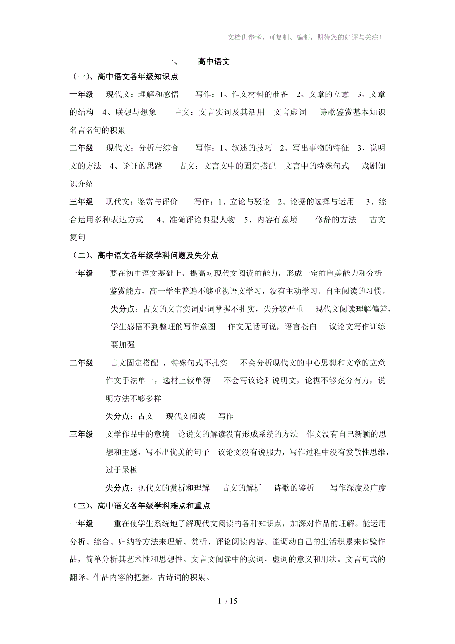 高中各年级知识点_第1页