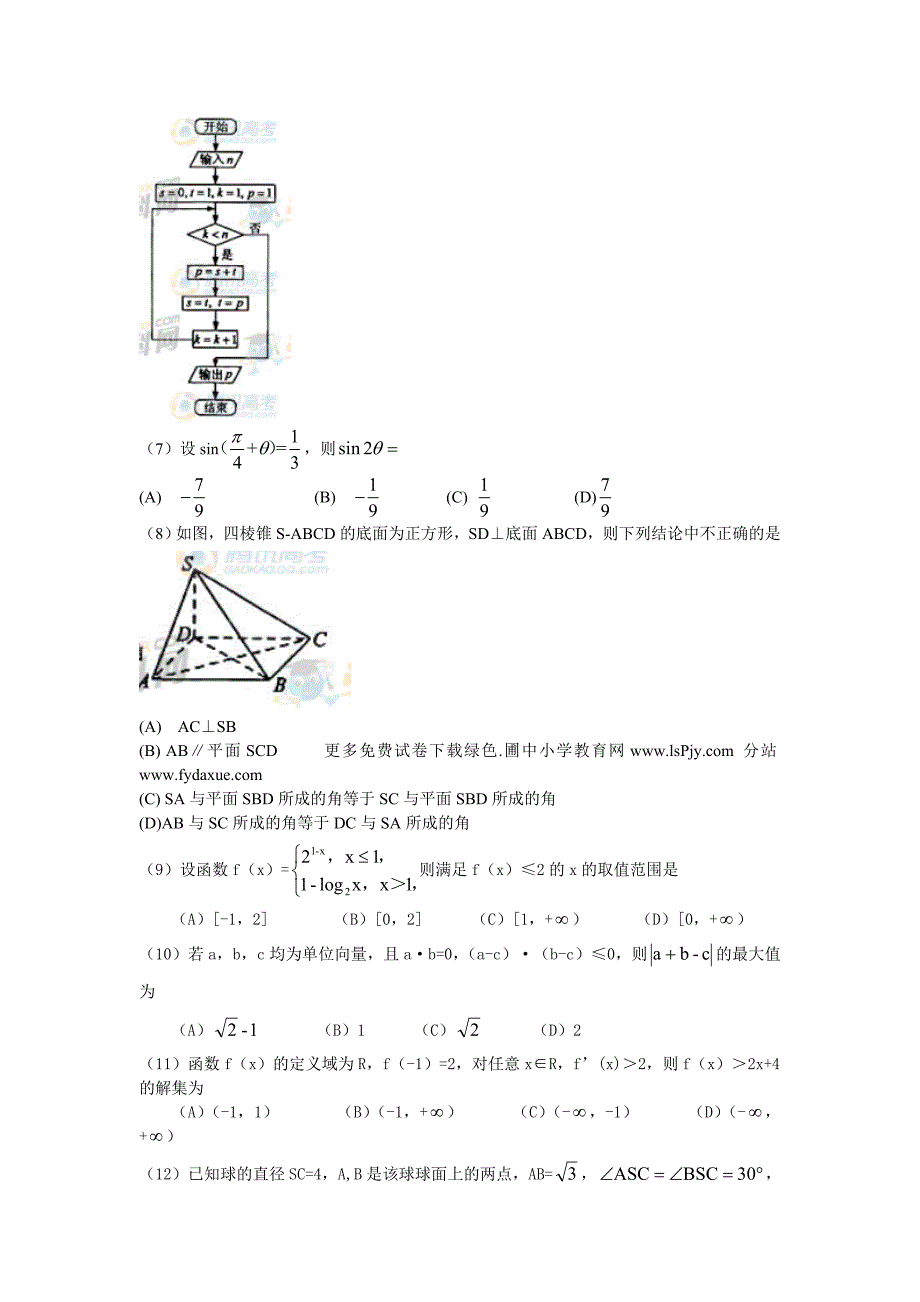 2011年辽宁省高考理科数学试题及试卷答案DOC版下载_第2页