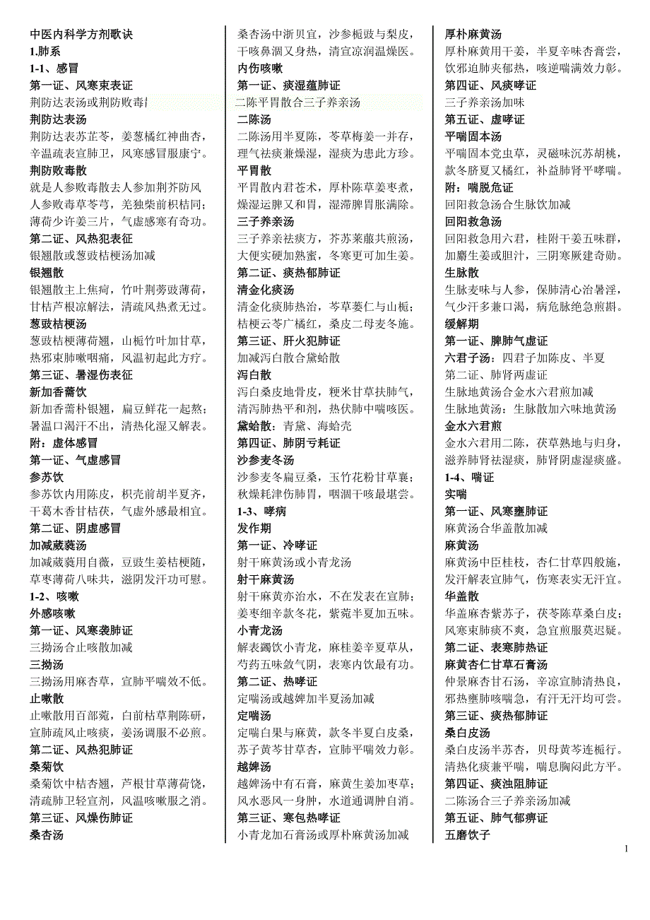 中医内科学方剂歌诀_第1页