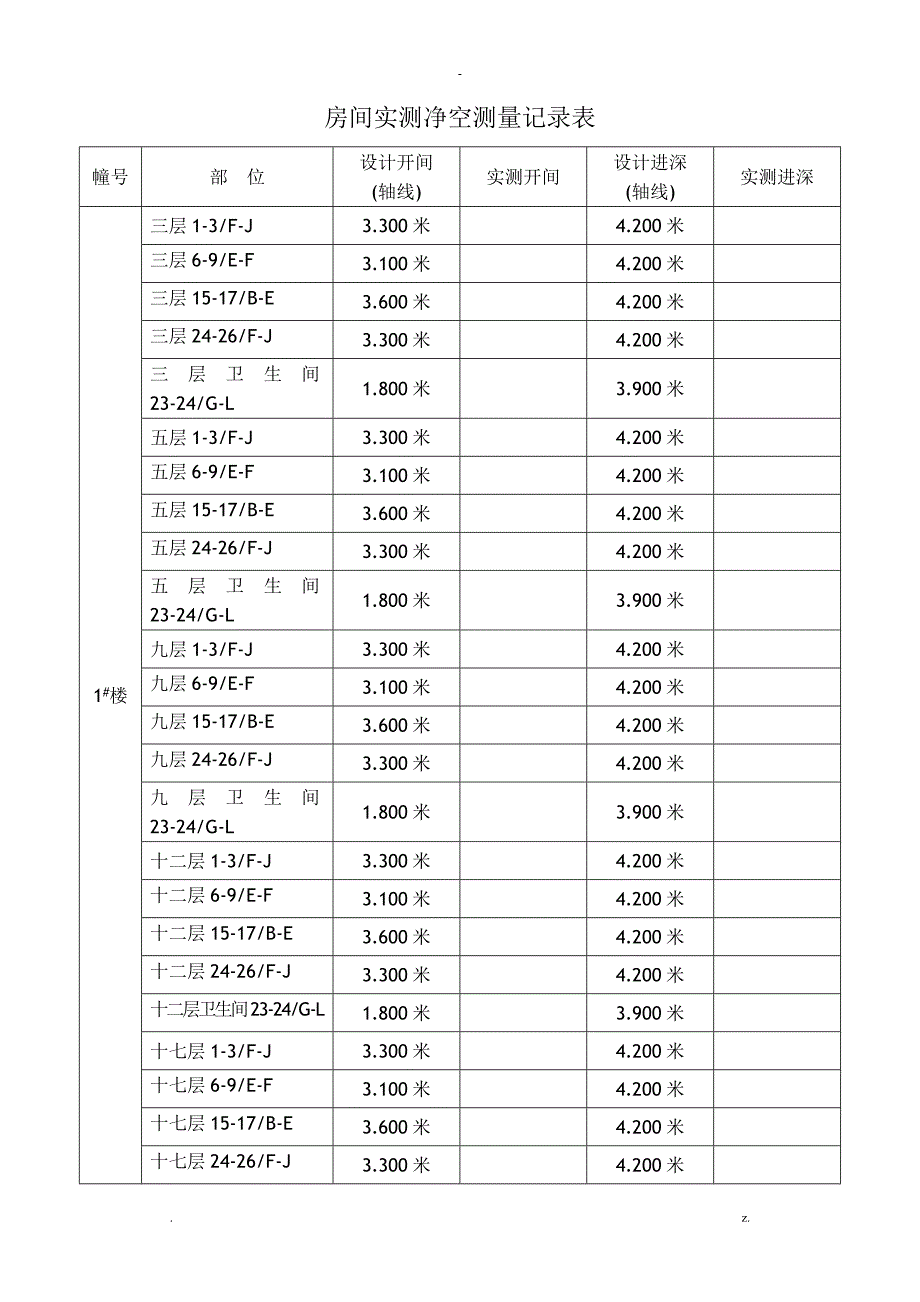 房间实测净空测量记录表_第1页