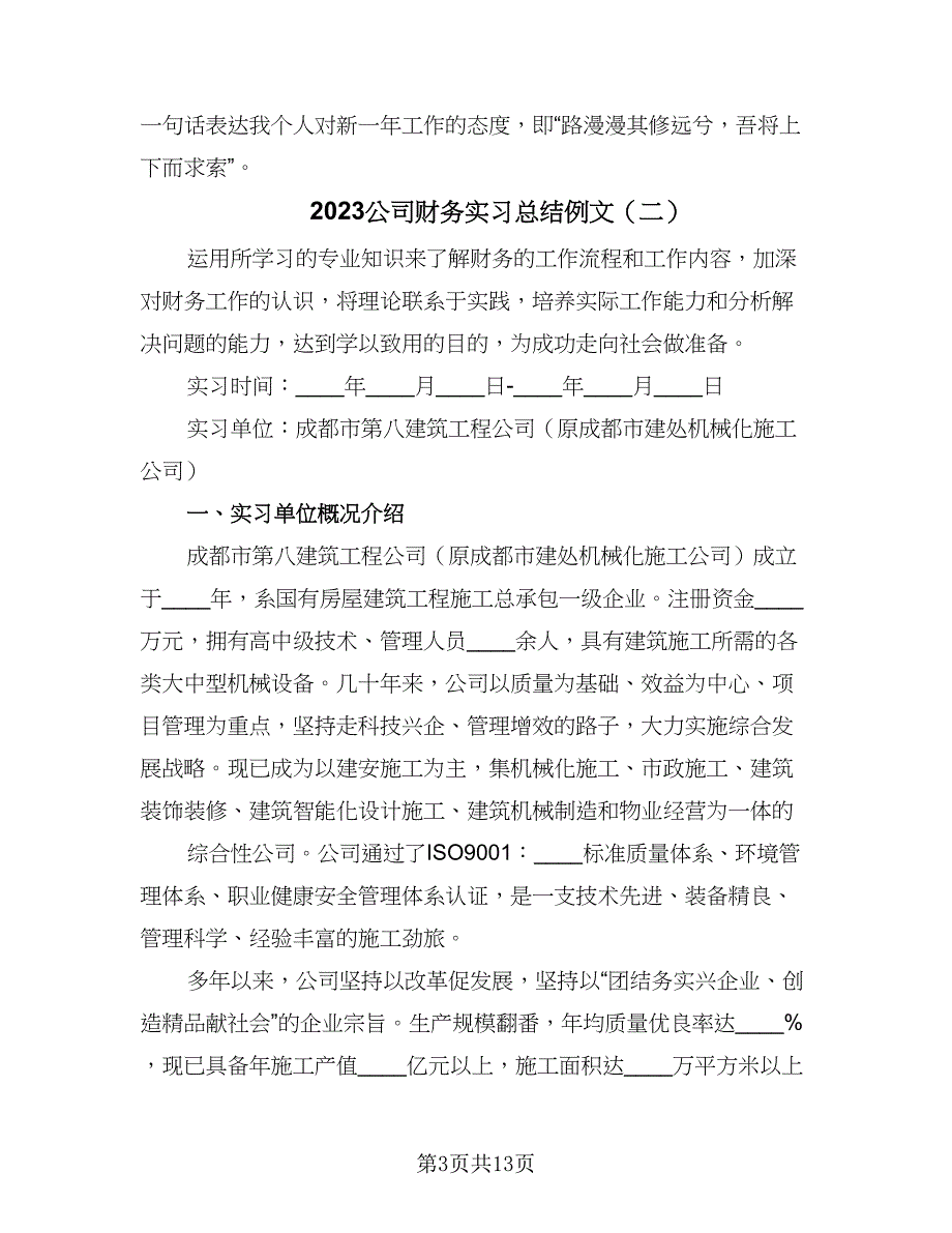 2023公司财务实习总结例文（5篇）_第3页